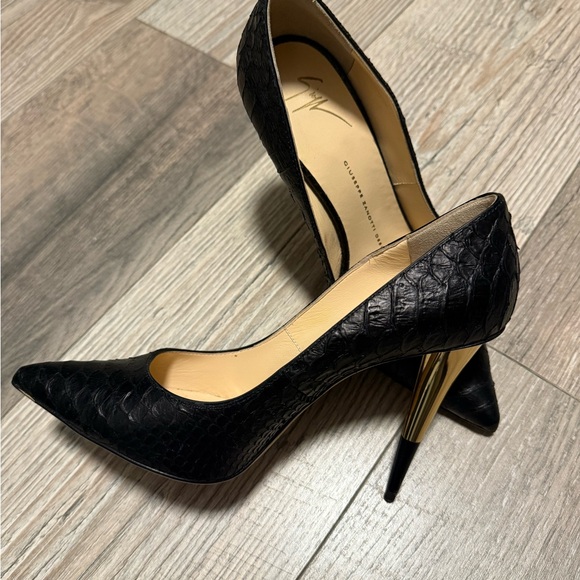 Giuseppe Zanotti Shoes - Giuseppe Zanotti Black Croc Heels with Gold Stiletto